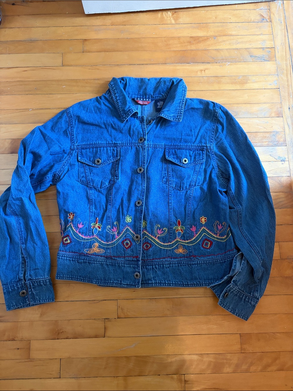 Vintage Embroidered light weight cropped denim jacket